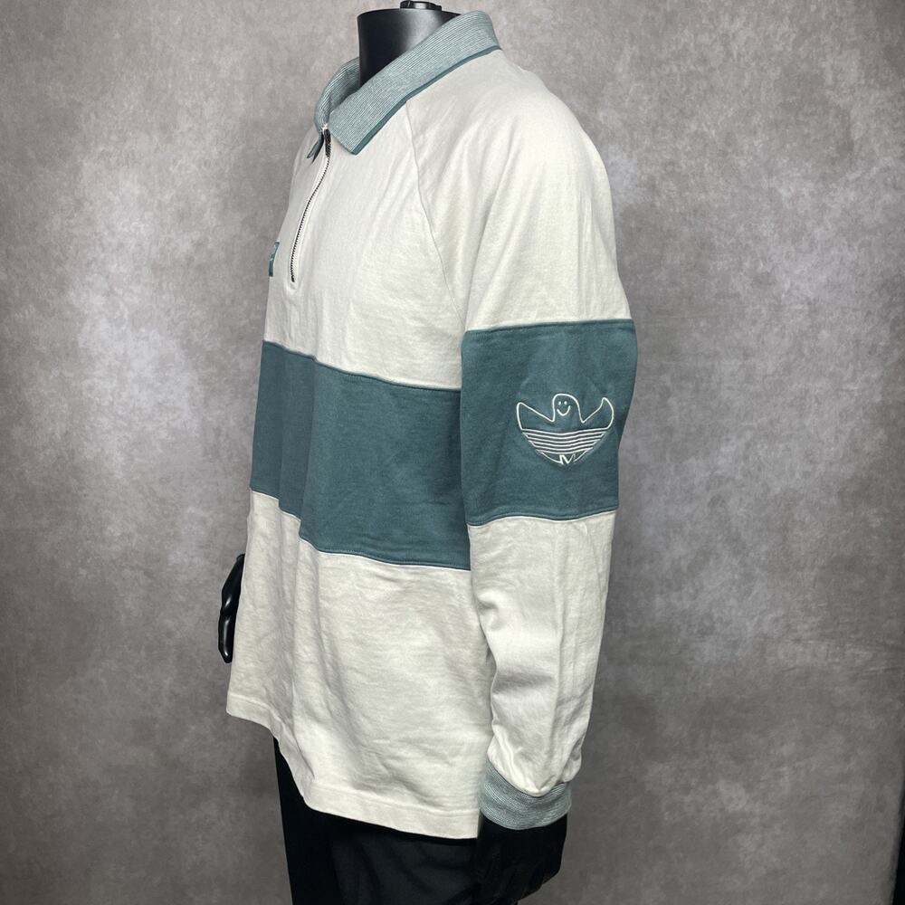 Adidas Mens L Shmoofoil Heavyweight Rugby Long Sleeve Shirt Alumina Beige Green - Picture 7 of 8